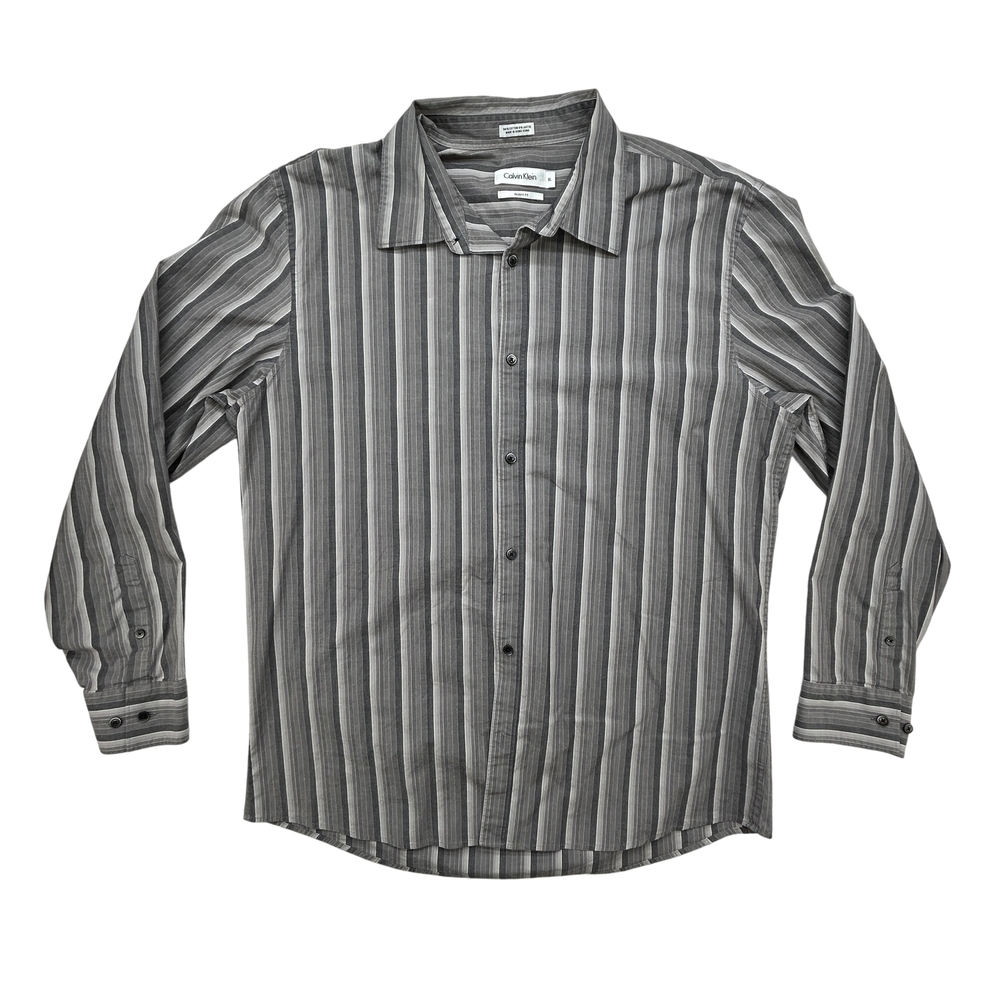 Calvin Klein Shirt Mens XL Modern Fit Gray Striped Long Sleeve Button Up Dress